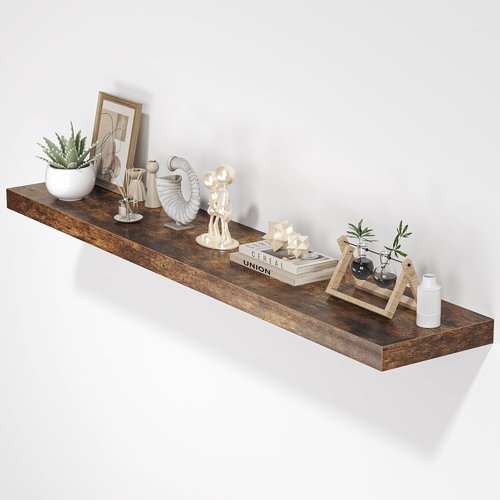 FLYJOE Floating Wall Shelf - 55"W Wooden Display Shelf with Invisible Brackets | Rustic Brown, Ideal for Home Decor