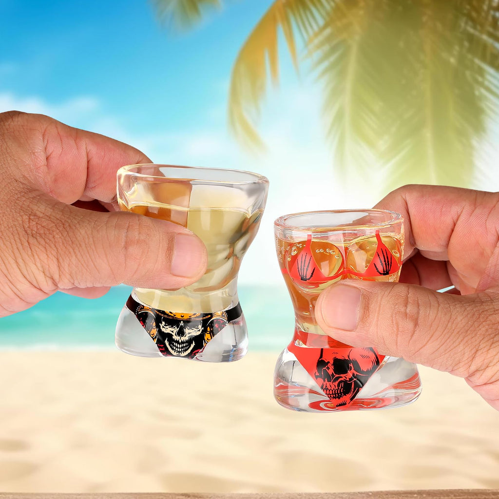 Muscle Man & Bikini Glass Shot Glasses, Personality Skull Design, 30ml Heavy Base Shot Cups Set of 4 with Gift Box for Alcohol Shots, Vodka, Expresso, Tequila & Dessertsor Birthday Christmas Gift