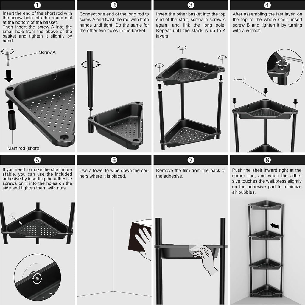 ODesign 4-Tier Corner Shower Caddy | Rustproof Organizer for Bathroom & Living Room - Black