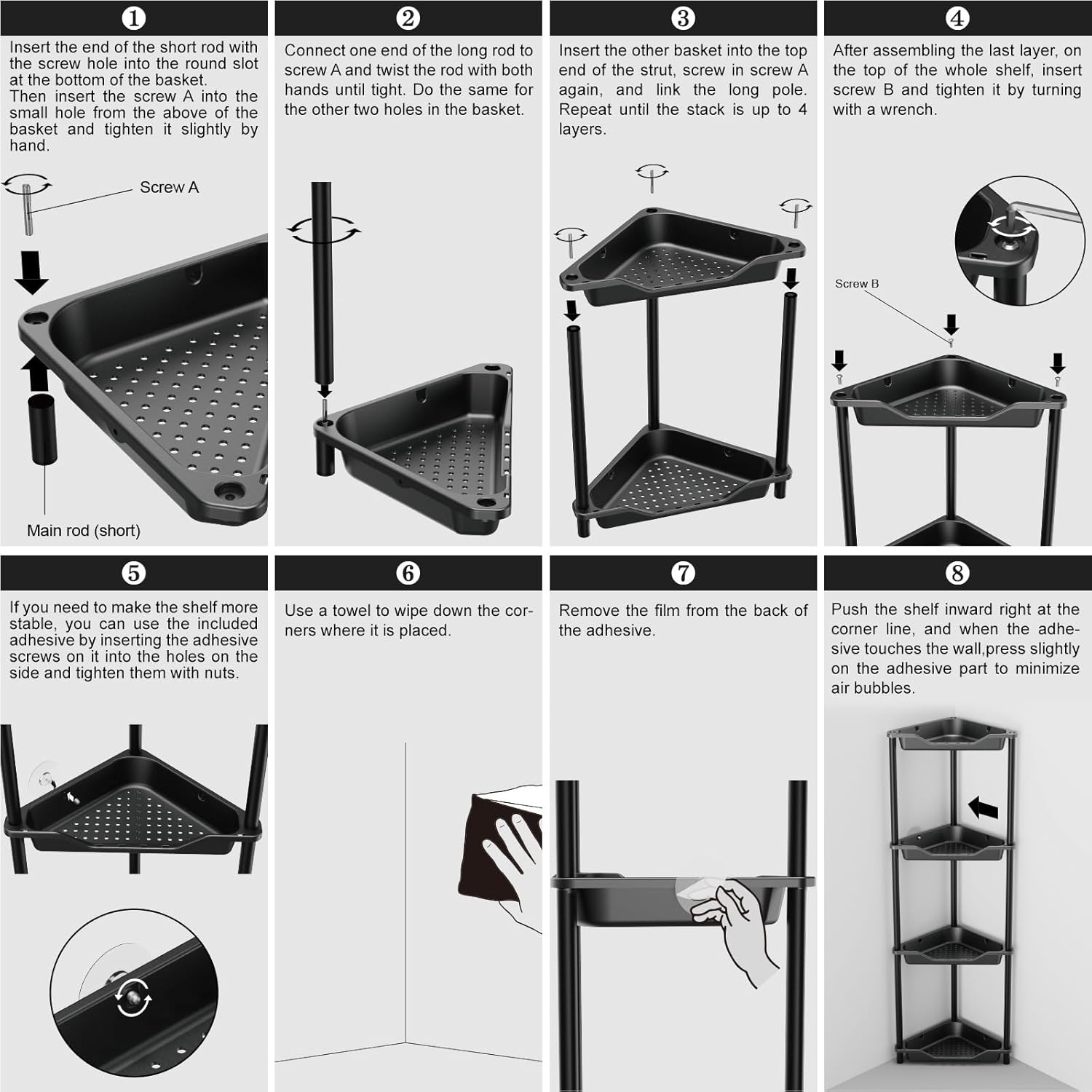 ODesign 4-Tier Corner Shower Caddy | Rustproof Organizer for Bathroom & Living Room - Black