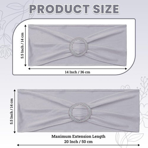 MDS Spandex Chair Sashes - Premium Stretch Covers with Buckle Slider for Weddings & Events | Light Silver, Pack of 10