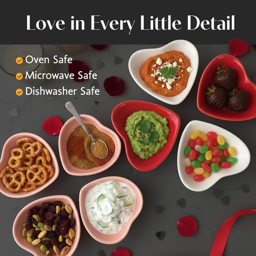 BIA Heart Dish Set - 3 Small Heart Shaped Stoneware Bowls for Snacks, Desserts & Dips | 6 oz Each