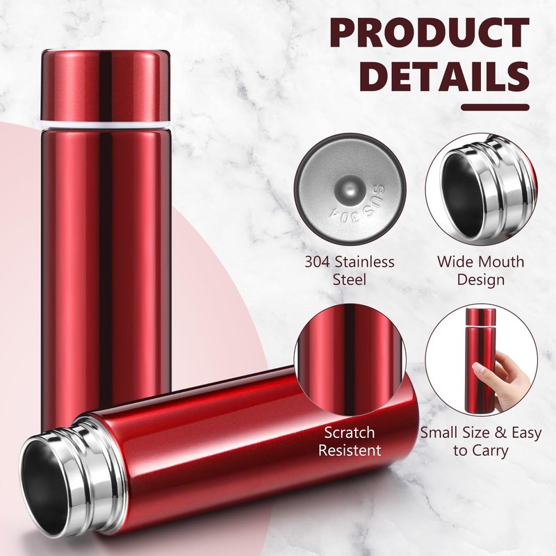 Vesici 4 Pack Mini Water Bottle 4.4 oz Small Insulated Stainless Steel Flask for Purse Leak Proof Pocket Slim Keeps Drink Cold and Hot for Women Kids Lunch Bag Coffee Travel (Red)