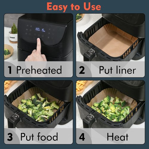 [3-Size] Air Fryer Disposable Paper Liner Rectangle Compatible with Ninja foodi Dual Air Fryers Toaster Oven, Non-stick Parchment Paper Baking Accessories (50Pcs - 8.7 Inch Rectangle)