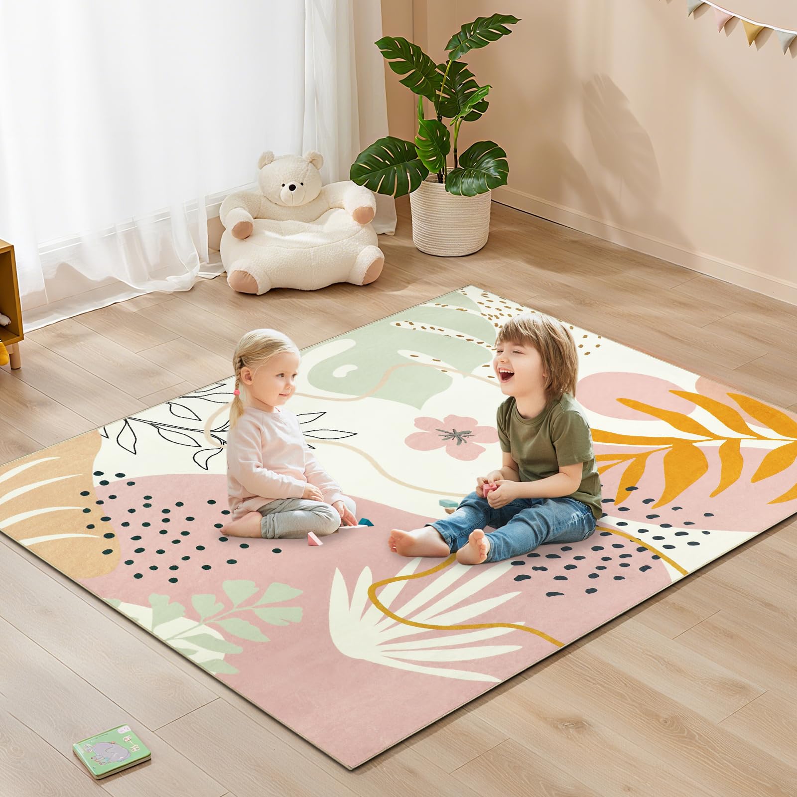 Kids Rug, Kids Carpet Playmat Non-Slip 5x7 Area Rugs Machine Washable Rug, Low Pile Lightweight Print Nursery Rug Carpet for Children Playroom Living Room Bedroom Dining Room Classroom Decor