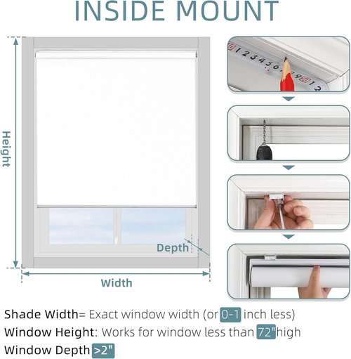 ChrisDowa Blackout Roller Shade - Cordless Indoor Blinds with Thermal Insulation | 34"W x 72"H, White