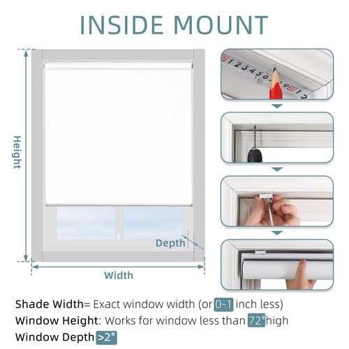 ChrisDowa Cordless 100% Blackout Roller Shade, with Striped Jacquard, Thermal Insulated, UV Protection Fabric, Total Blackout Blinds for Window, French Doors, Home and Office. White, 26" W x 72" H