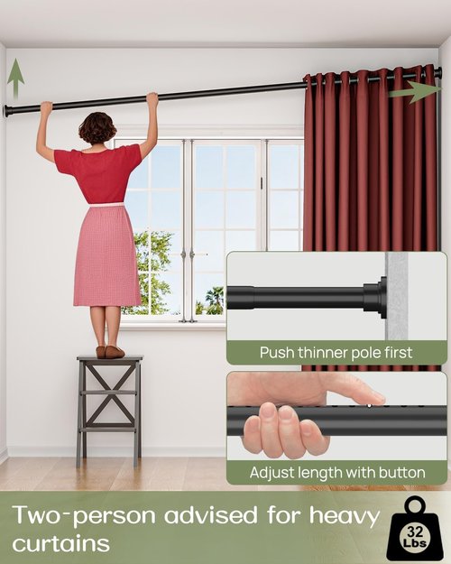 ALLZONE Tension Curtain Rod - Adjustable Heavy Duty No-Drill Design | 83-123 Inches, Black
