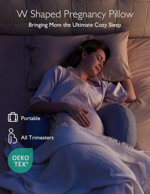 Momcozy Pregnancy Pillow - W-Shaped Maternity Support for Side Sleepers | Adjustable Travel Wedge, Deep Grey