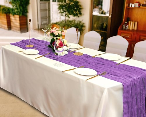 20 Pcs Purple Cheesecloth Table Runner 10FT Boho Gauze Table Runner Romantic Cheese Cloth Table Runners Rustic Sheer Runner for Wedding Engagement Bridal Baby Shower Birthday Party Cake Table Décor