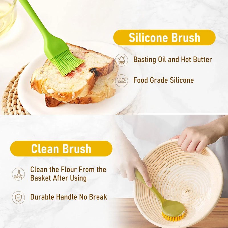 Banneton Proofing Basket Set, 9" Round and 10" Oval Sourdough Bread Baking Supplies, Sourdough Baskets with Bread Lame, Danish Whish, Bowl Scraper, Sourdough Scraper, Complete Sourdough Starter Kit