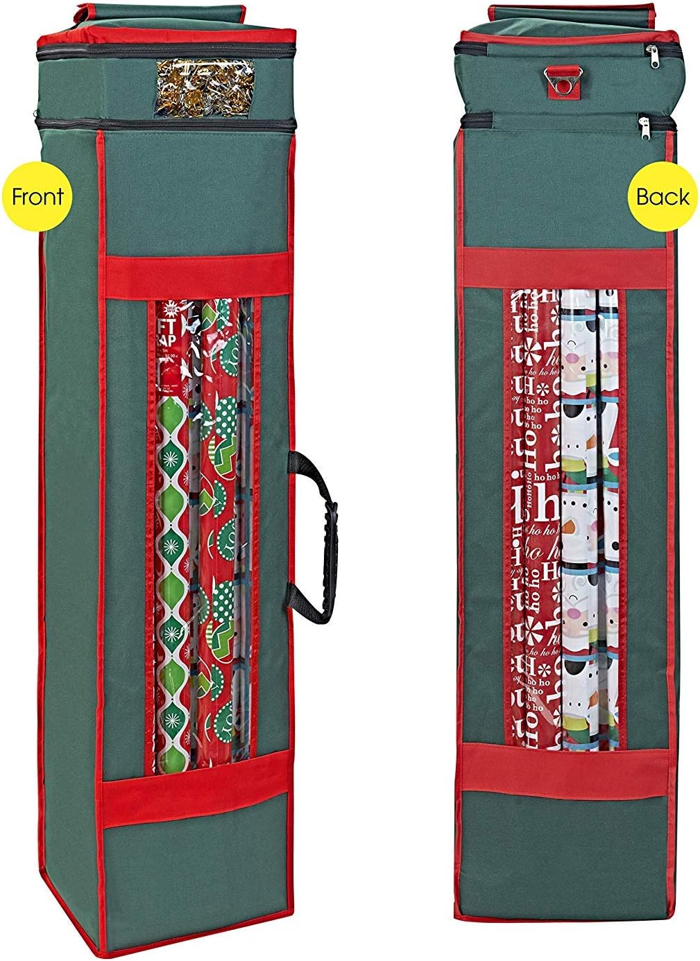 ProPik Christmas Wrapping Paper Storage Organizer Bag - Heavy Duty with Pocket & Clear Window | 47 x 10 x 10 Inch, Green
