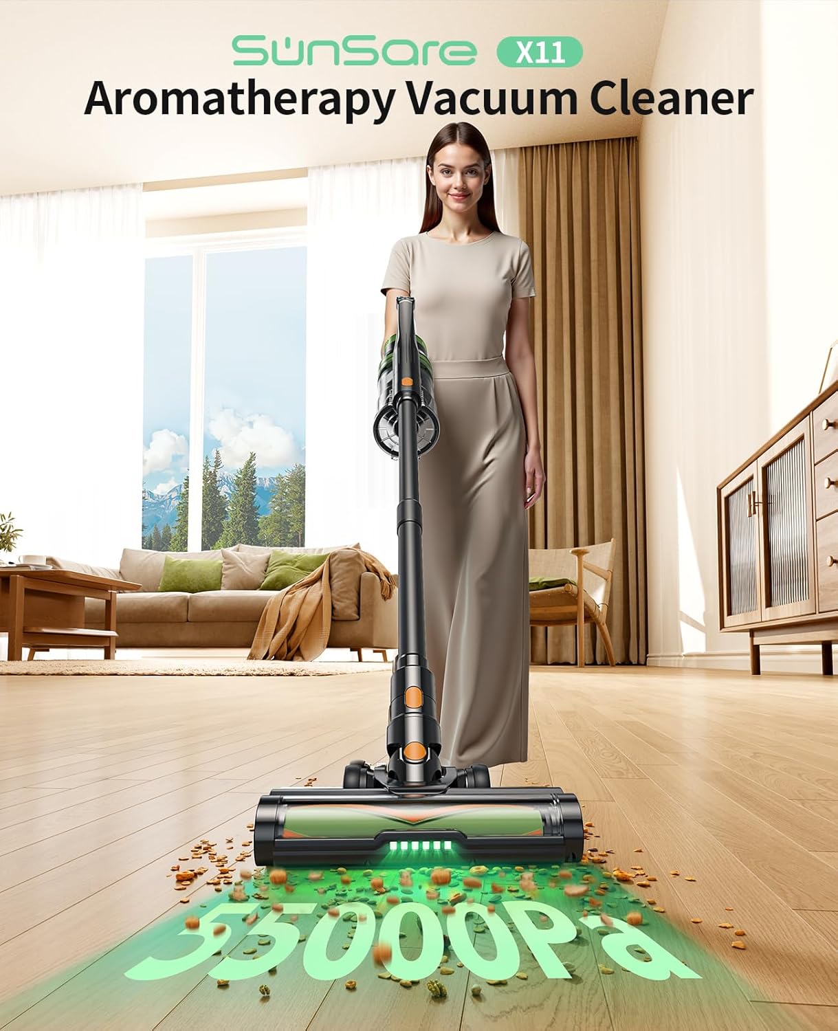 SunSare Cordless Vacuum Cleaner - 55KPa 650W Powerful Suction | 70 Minutes Runtime for Home Use