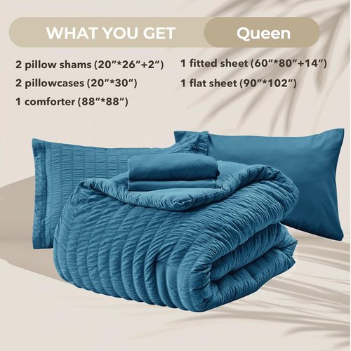 HYMOKEGE Teal Queen Comforter Set - 7-Piece All-Season Luxury Bedding with Sheets & Pillowcases