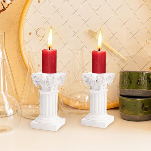 HOMSFOU Greek Columns Candle Holders - 10Pcs Rustic Resin Pillar Statues for Home Decor | White