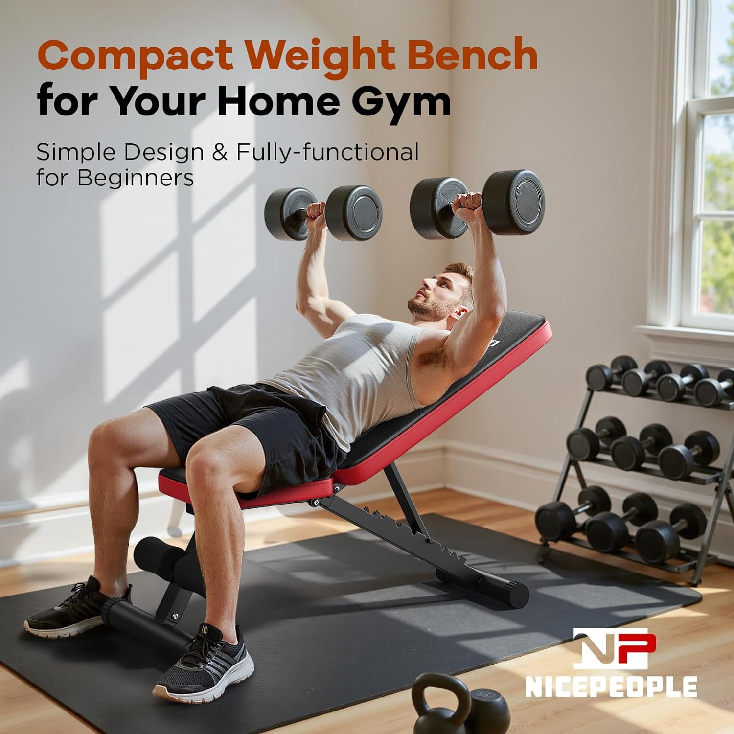 NICEPEOPLE Adjustable Weight Bench - 660LBS Capacity Home Gym Workout Bench | Compact & Foldable Design