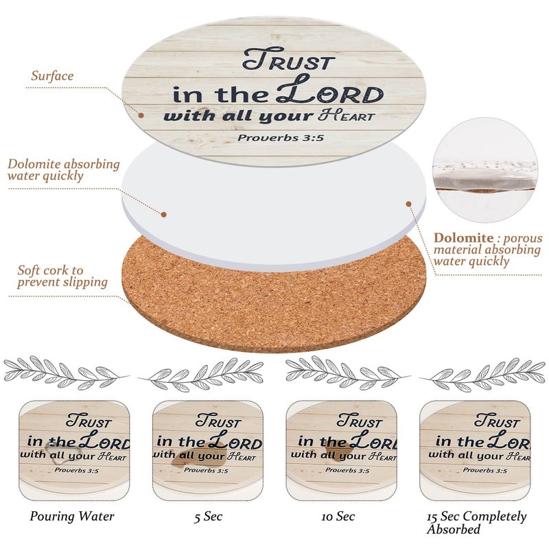 Billbotk Ceramic Coasters with Bible Verses, Christian Coasters Set of 8 with Holder, Absorbent Drink Coasters for Christian Gifts and Home Decor, 4 Inches