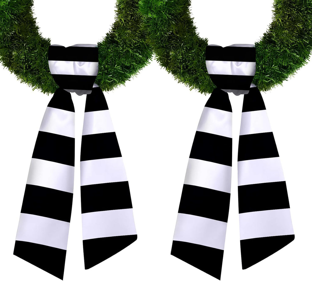 Regine Switzerland Christmas Wreath Sash - 2-Piece Black & White Striped Burlap Set for Home Decor