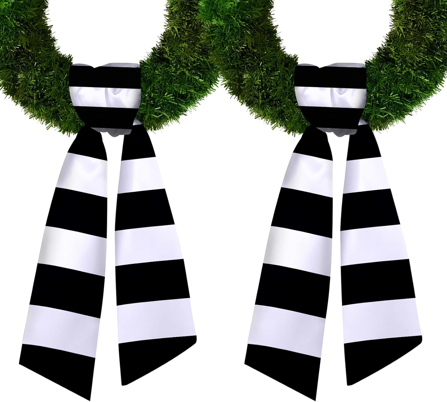 Regine Switzerland Christmas Wreath Sash - 2-Piece Black & White Striped Burlap Set for Home Decor