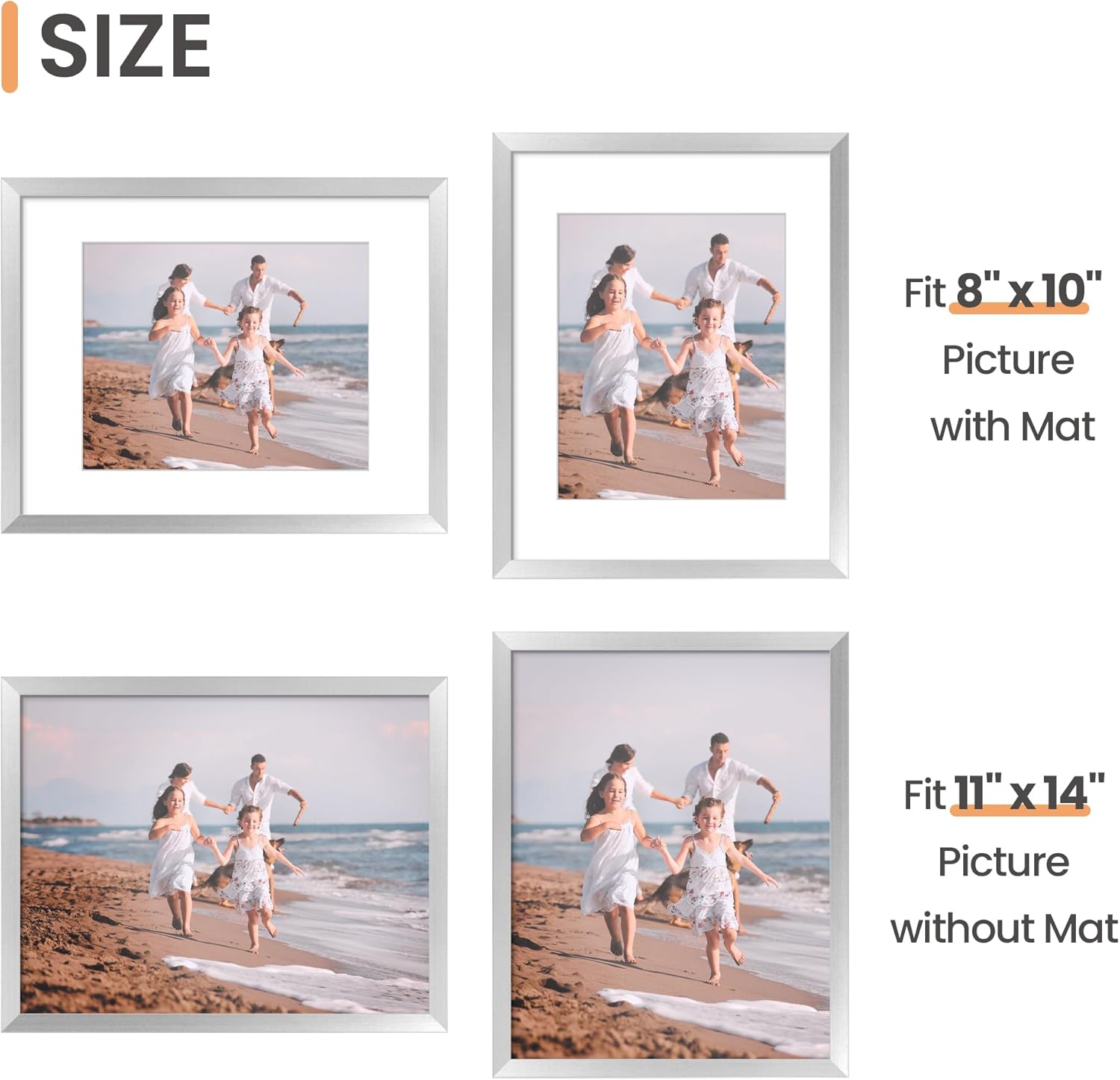 Upsimples 11x14 Picture Frame Set of 5 - Display 8x10 or 11x14 Photos | Stylish Silver Wall Gallery Frames