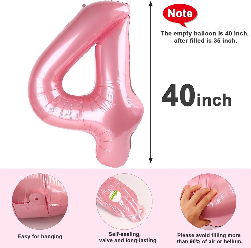 Pastel Pink 40-Inch Large Number Balloons - Perfect for 4th Birthday & Graduation Celebrations