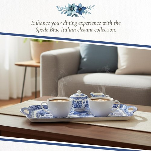 Spode Blue Italian Collection Large Serving Tray – (19.25" x 11.5") Rectangular Melamine Food Platter with Oriental Border Design, Durable Kitchen & Dining Tableware Decorative Table Accessory