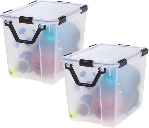 IRIS USA WeatherPro 103 Qt Storage Bins - BPA-Free Plastic with Tight Latch & Seal, 2 Pack - Clear/Black