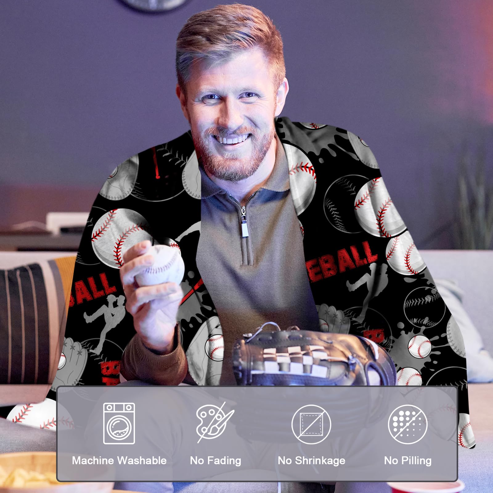 Baseball Blanket for Boys Kids, Baseball Gifts for Boys, Soft Baseball Room Decor Blanket Bedding 40x50 in