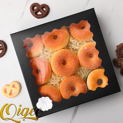 qiqee Auto-pop up Black Bakery Boxes 50 Packs Pastry Box 8x8x2.5 inch Pie Boxes With Window