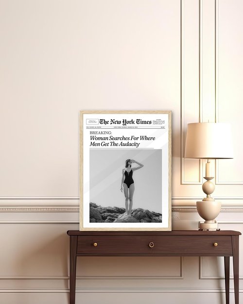 iHery Natural Oak Wood Framed Newspaper Wall Art - Trendy Retro Magazine Canvas, 12x16in | Funny Bathroom Decor