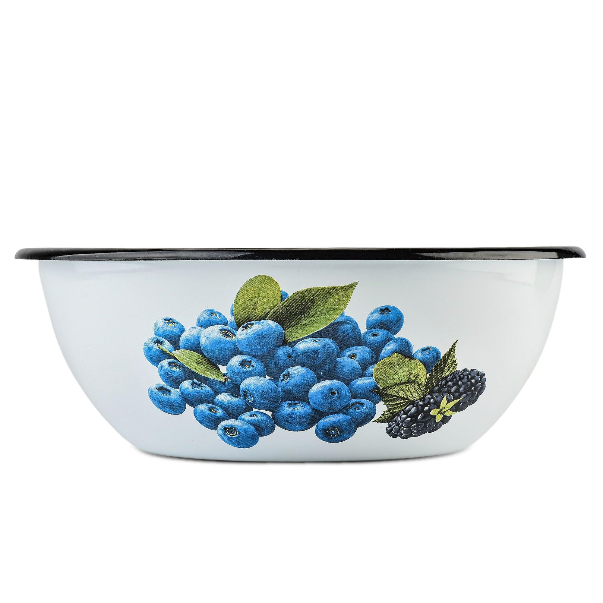 STP GOODS Enamel Bowl Set of 2, Enamel Serving Bowl, Enameled Steel Mixing Bowl for Cooking Prepping, Vintage Salad Bowl (Blueberry 2.7 Qt (2.5 L), 4.2 Qt (4 L))