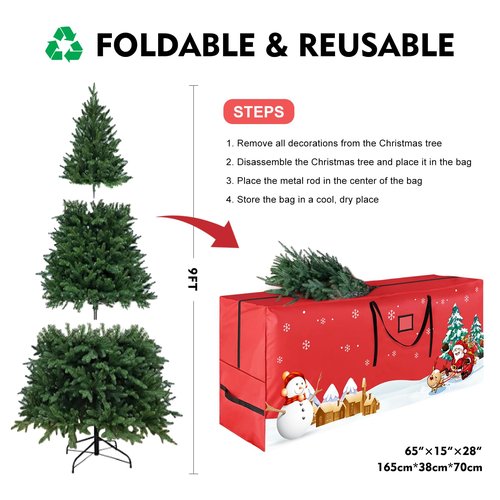ABXMAS Christmas Tree Storage Bag, Fits Up 9 Ft Tall Artificial Trees with Reinforced Handles, Beautiful and Durable 600D Oxford Xmas Tree Storage Bag, Red