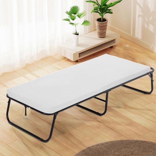 Guest Folding Bed - Heavy-Duty Rollaway Bed with 3.9" Foam Mattress | Portable 77" x 31" x 12" for Spare Bedroom or Office - White