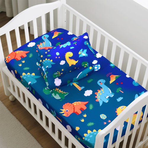 Cloele Crib Bedding Set for Boys Girls- 3 Piece Dinosaur Baby Bedding Set Soft Comforter Bed Set Includes Toddler Pillowcase Crib Sheet Baby Quilt - Nursery Bedding Set for Boys-Colorful Dinosaur