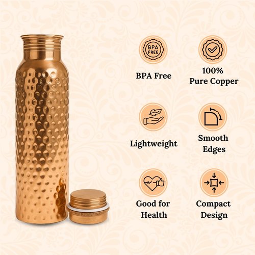 SuperGeneriX 34 oz Copper Water Bottle | Leakproof & Durable Metal | Lightweight & Reusable Tamba Bottle for Home, Office & Gym (Copper Hammered)