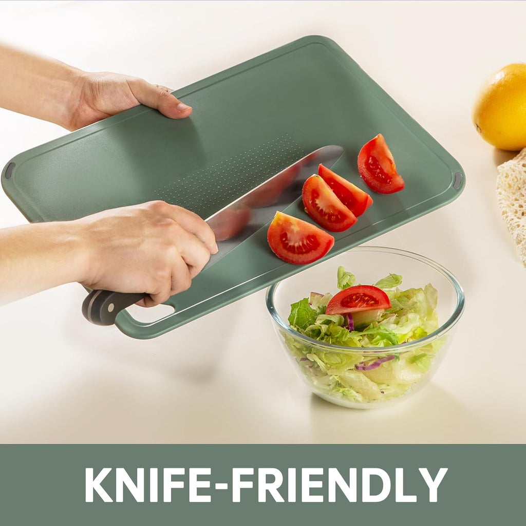 THETCHRY Plastic Cutting Board Set - BPA-Free Non-Slip Chopping Boards for Kitchen | 3 Sizes, 15"×10"×0.25" Green