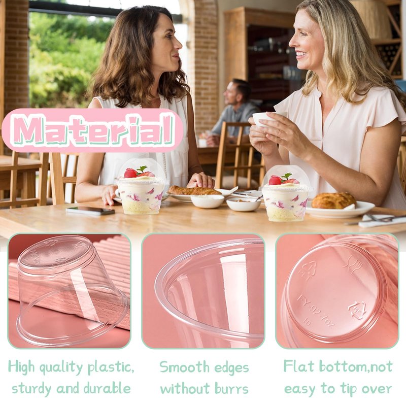 Panxxsen 100 Pcs 8oz Clear Plastic Cups with No Hole Dome Lids,Disposable Parfait Cups with Dome Lids,PET Dessert Cup,Fruit Cup for Dessert Salad and Fruit