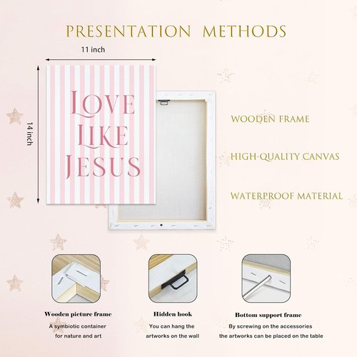 LARTSFRO Coquette Pink Bow Canvas Wall Art - Inspirational Bible Verses | Set of 4, 11x14 Inch for Teen Girls