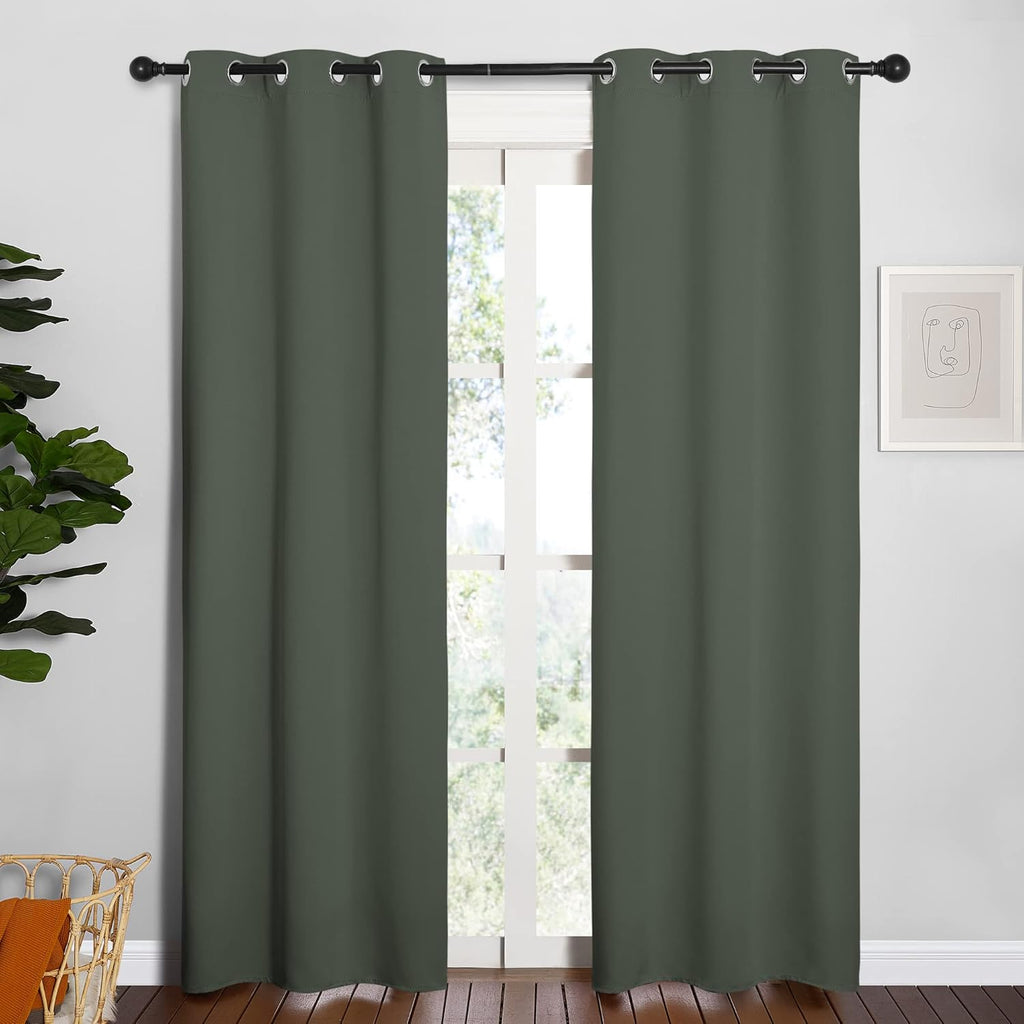 NICETOWN Thermal Curtains - Insulated Blackout Drapes for Kids Room | Dark Mallard, Set of 2, 34x84 Inches