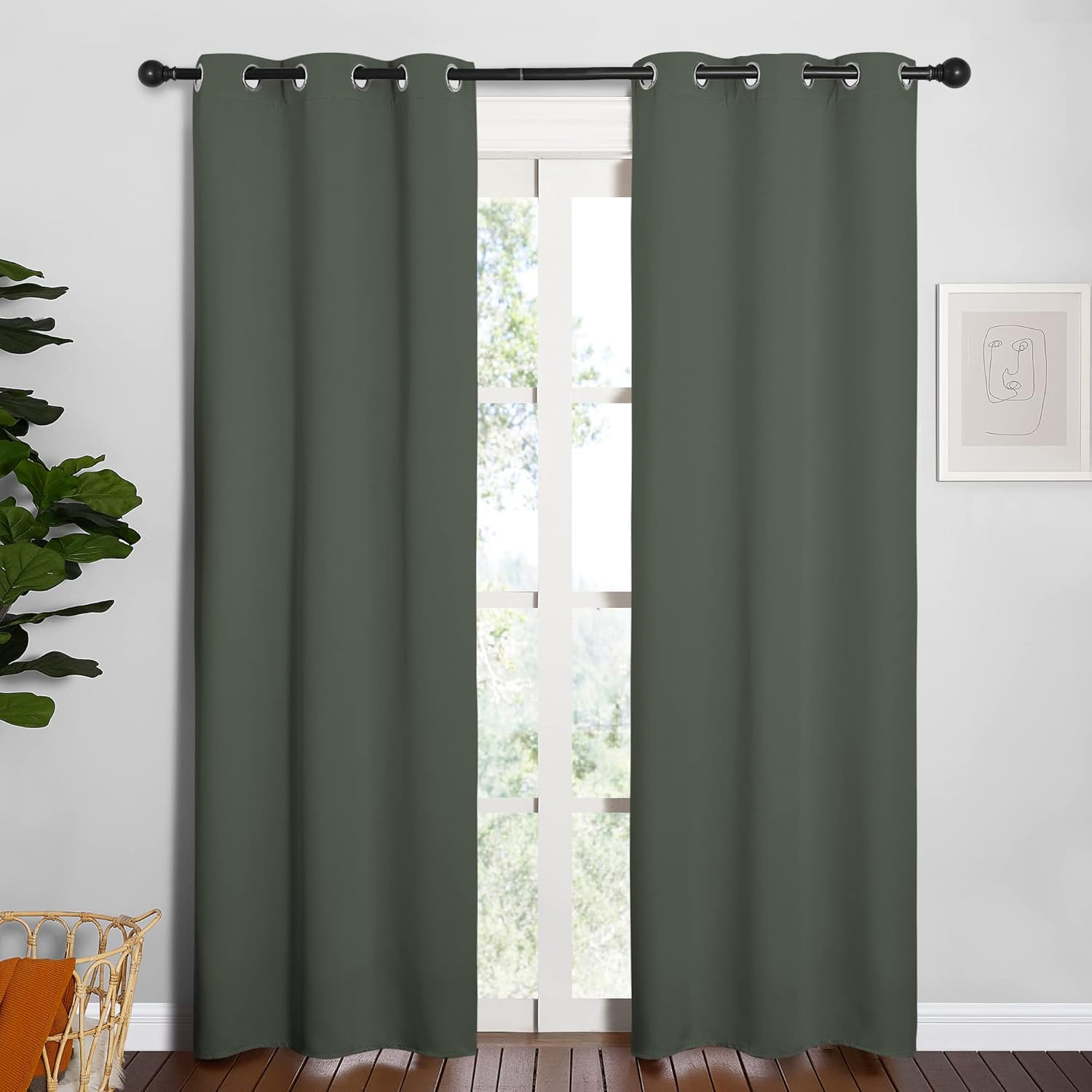 NICETOWN Thermal Curtains - Insulated Blackout Drapes for Kids Room | Dark Mallard, Set of 2, 34x84 Inches