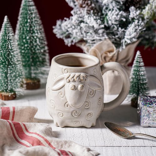 INKRICH Sheep Ceramic Cup (22 Ounce), Sheep Mug Large Ceramic Coffee Mugs Tea Cup, Handcrafted 3D Coffee Mug with Sheep, Novelty Coffee Mugs