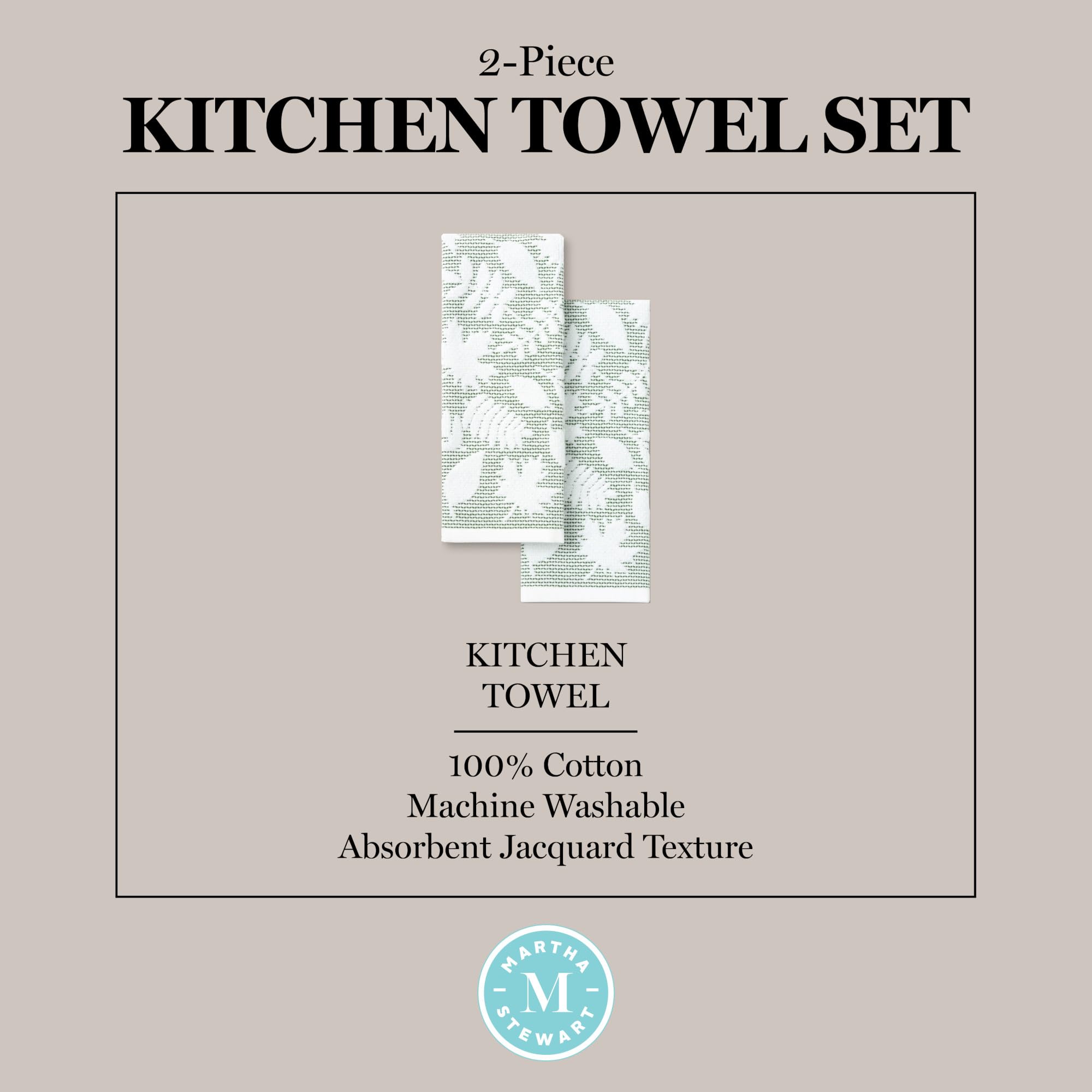 Martha Stewart Woodland Harvest Jacquard Leaves Kitchen Towel 2-Pack Set, 100% Cotton with Absorbent Honeycomb Texture, Decorative Kitchen Towels, Green, 16"X28"