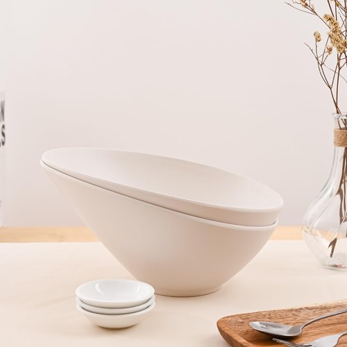 LOVYANXUE Bamboo Fiber Salad Bowls, 2 Packs Serving White, Compostable 33 Ounce Elegant White Angled Bowls for Salad, Pasta, Soup, Prep, Ideal for Home and Restaurant
