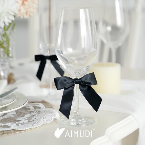 AIMUDI Black Satin Bows - 3.5" Premade Twist Tie Bows for Gift Wrapping & Crafts | 50 Pack