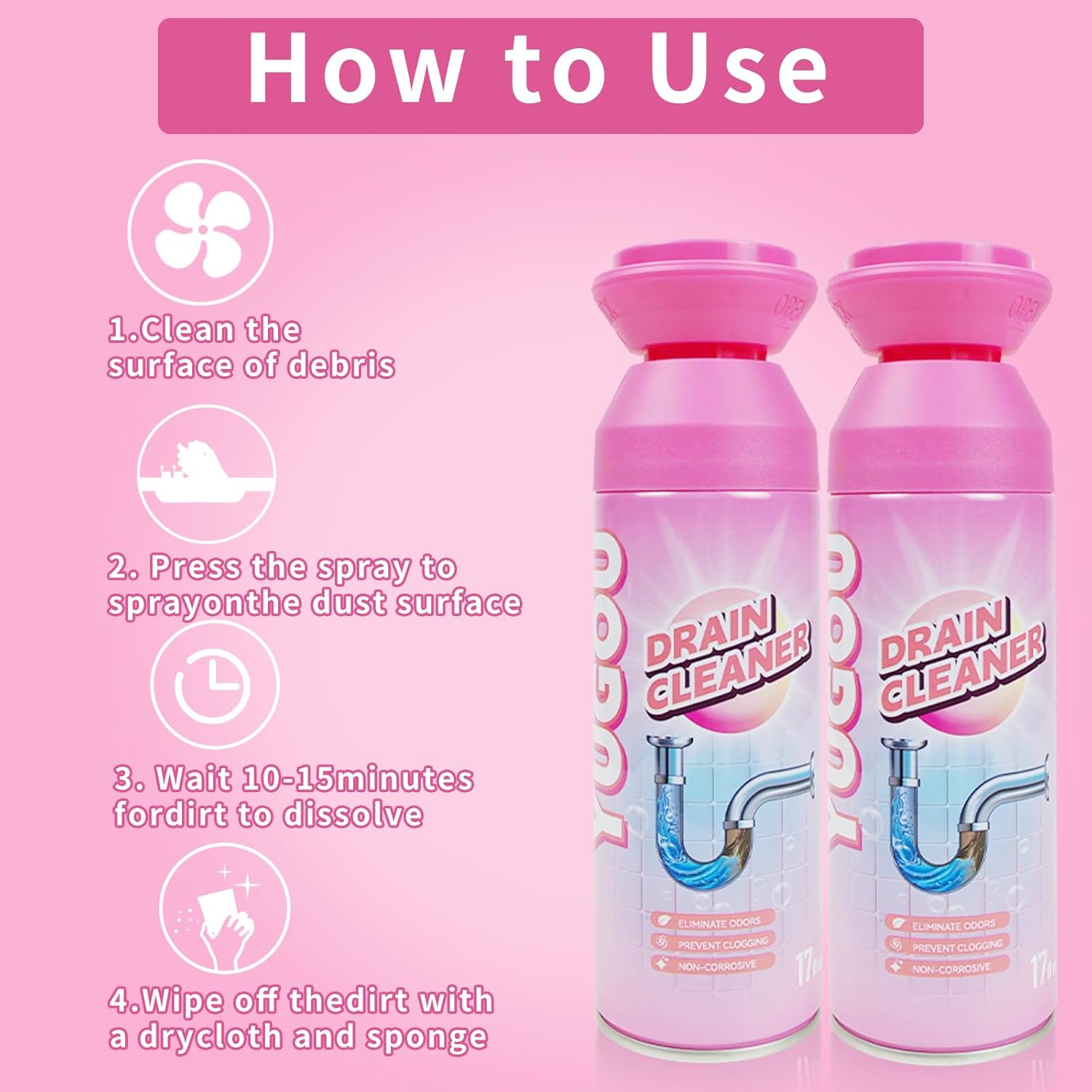 Yugou Foaming Drain Cleaner - Powerful Sink Deodorizer & Clog Remover | 2-Pack for Kitchen & Shower