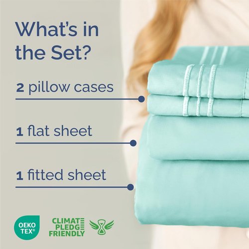 King Size 4 Piece Sheet Set - Ultra-Soft & Cooling Hotel Luxury Bedding - Deep Pockets, Wrinkle-Free - Oeko-Tex Certified - Spa Blue