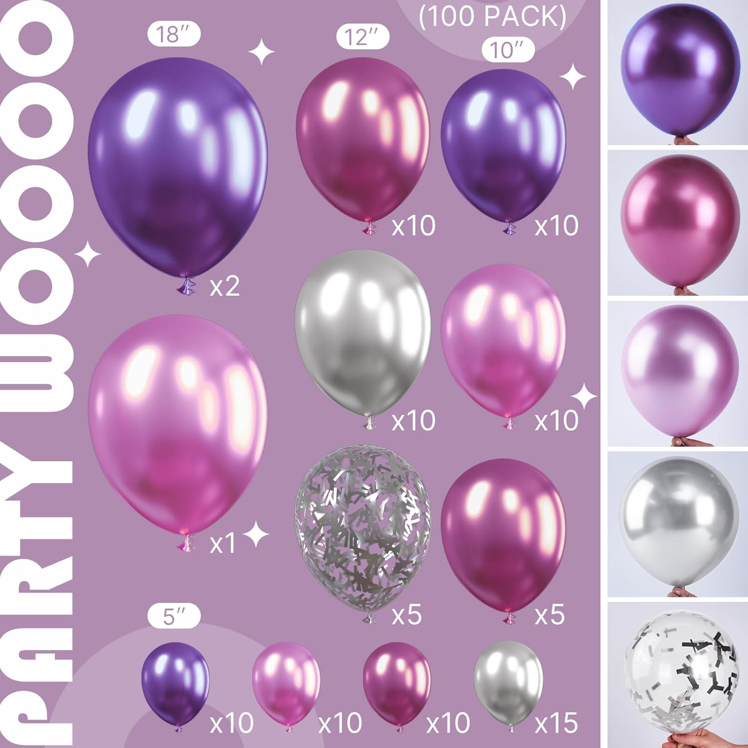 PartyWoo Balloon Garland - 100 Pcs Pink & Purple Balloons in Various Sizes for Birthday & Party Decor