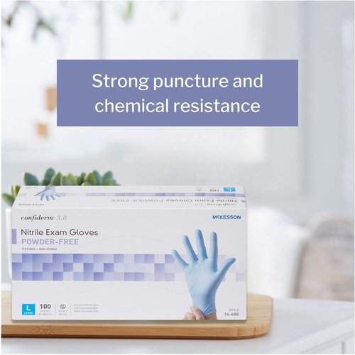 McKesson Confiderm 3.8C Nitrile Exam Gloves, Non-Sterile, Powder-Free, Blue, Large, 100 Count, 1 Box