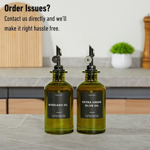 Verspace - Green Glass Olive Oil Dispenser Bottles For Kitchen, Avocado Oil Dispenser Set, Modern Decor, Gold Kitchen Accessories for Home, Airbnb, Cafe (Black, Set of 2)