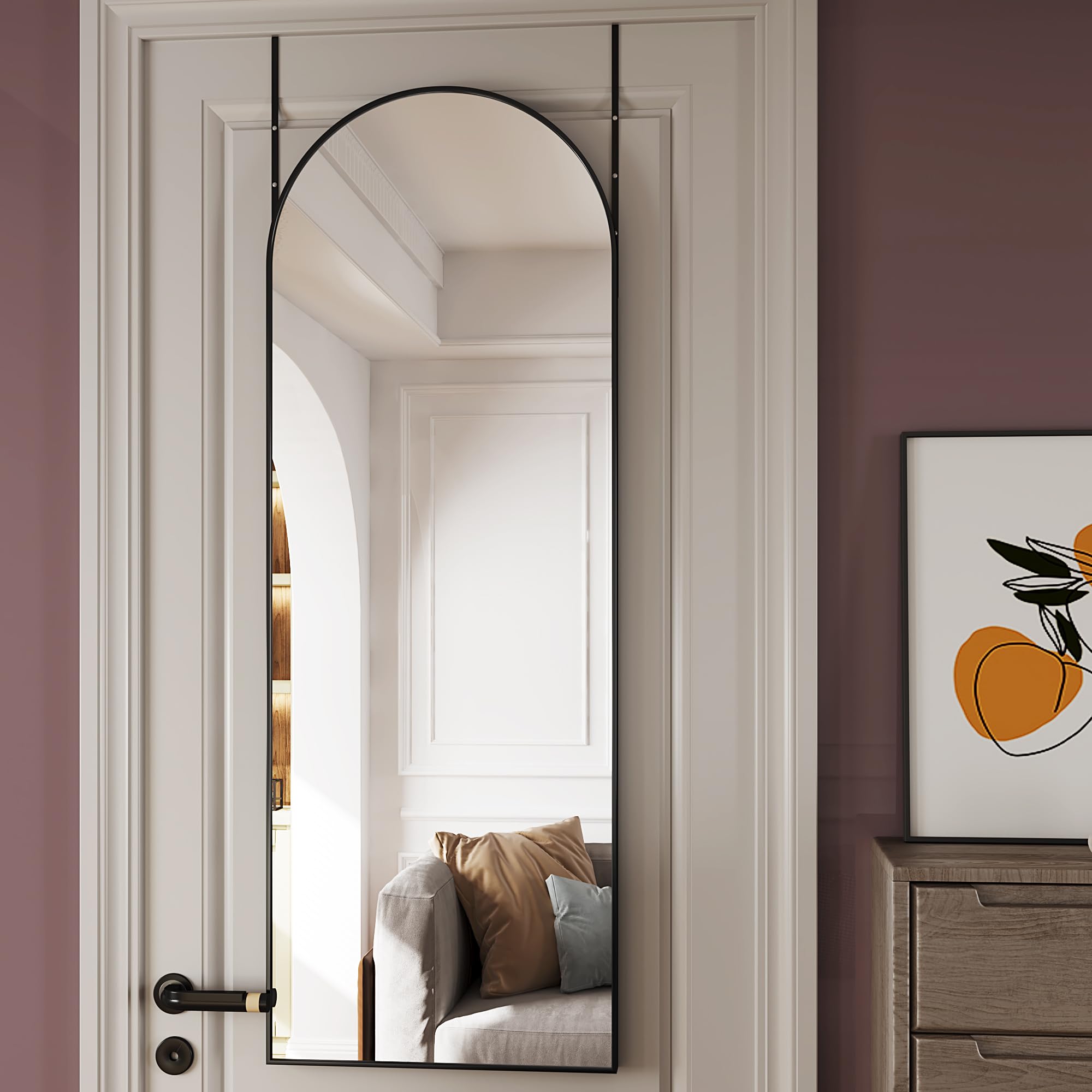 Protylctaster Over The Door Mirror Full Length Mirrors Door Hanging,19"x51"Door Mirror Full Length,Mirrors Wall Mounted(Black)